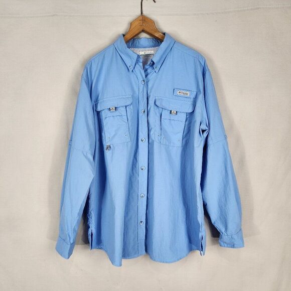 Columbia PFG Vented Fishing Shirt Men's 1X Green Button Up Long Sleeve Outdoors - Picture 1 of 6